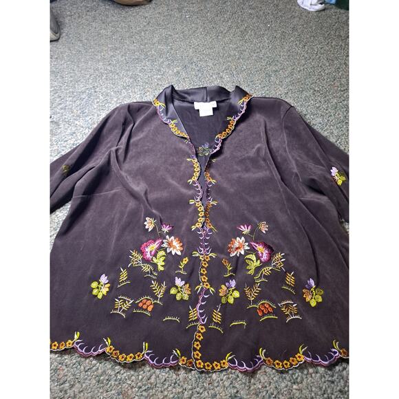 Silk Club Embroidered Floral Jacket Hippie XL - Picture 1 of 9